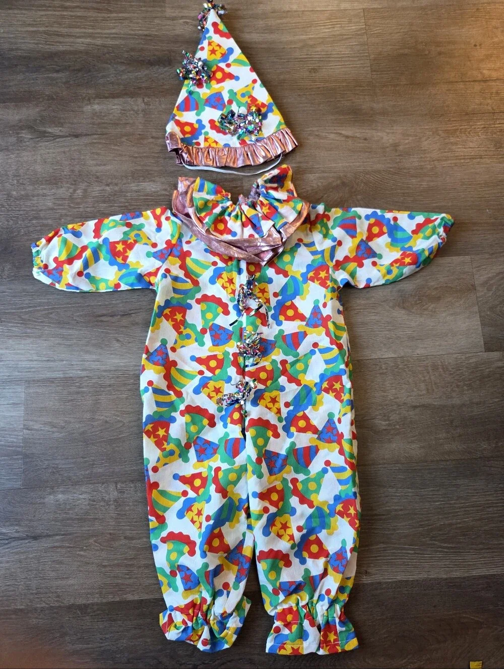Vintage Hand Made Toddler Clown Halloween Costume with Hat and Collar